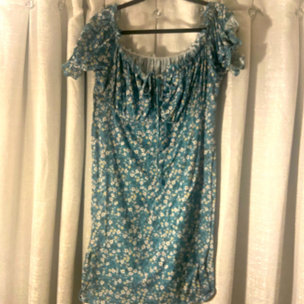 Floral Off The Shoulder Short Sleeve Ruched Bust Mini Bodycon Dress-plus size